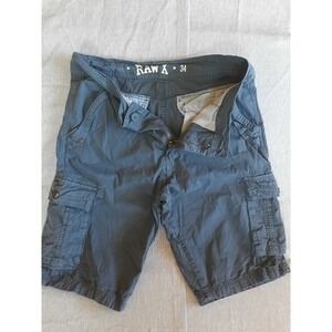 Raw X‎ Men's 34 Utility Cargo Flat Front Blue Short Pocket Cotton